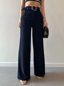 High Waist Belted Wide Leg Suit Pants