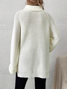 SHEIN Maternity Turtleneck Raglan Sleeve Split Hem Sweater, For Winter - White - View 4