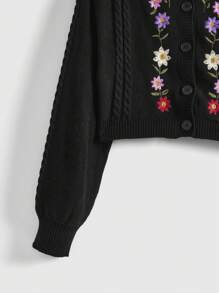 ROMWE Fairycore 女式花卉刺繡釦扣針織外套 - 彩色 - 查看 3