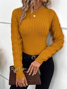 SHEIN Clasi Solid Round Neck Sweater,Long Sleeve Tops