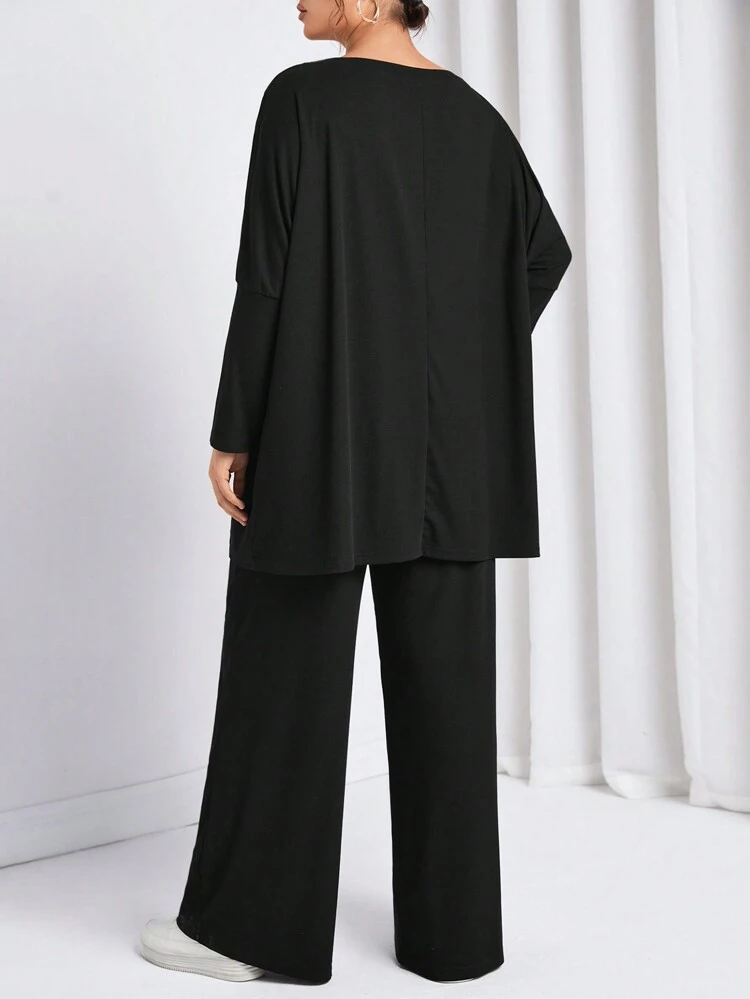 Plus Batwing Sleeve Solid Tee & Pants Spring