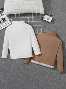 SHEIN Chàng trai trẻ 2 Miếng Chất rắn & Đồ họa Chữ cái Áo cao cổ Nhiệt Áo thun - trắng - Xem 2