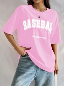 SHEIN Unity Camiseta gráfica de hombros caídos con eslogan, camisetas gráficas para mujer - Rosa - Ver 5