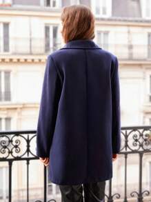 SHEIN Frenchy 西裝領雙排釦花呢外套 - 藏蓝色 - 查看 4