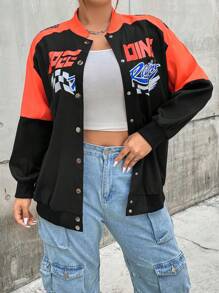 SHEIN Coolane Hơn Đồ họa Chữ cái Khối màu Thả vai Áo khoác bomber - Nhiều màu - Xem 6