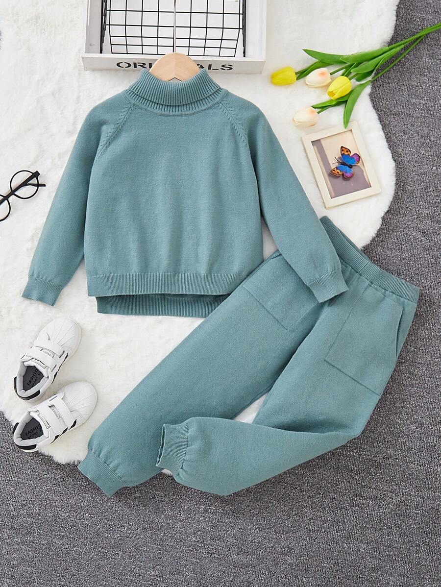 女小童高領插肩袖套頭毛衣和針織褲