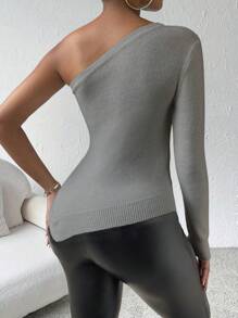 SHEIN Clasi 白色斜肩毛衣 - 灰色 - 查看 2