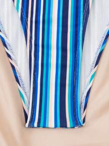 SHEIN Swim Random Stripe Pattern One Shoulder Bikini Set Summer - Multicolor - View 7