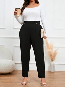 Calvaya Talla grande Pantalones cónicos con diseño de botón - Negro - Ver 3