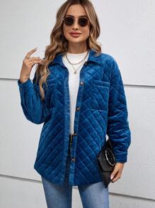 EMERY ROSE 雙口袋落肩袖絎縫外套 - 水鴨藍 - 查看 5