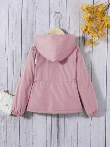 SHEIN 女大童腰部抽繩連帽加絨內裏夾克 - 粉色 - 查看 2