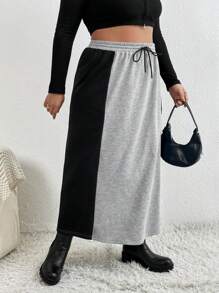 SHEIN Essnce Hơn Hai âm Eo dây rút Váy - Xám - Xem 4