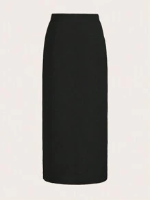 Flirla Talla grande Falda con diseño de solapa de muslo con abertura - Negro - Ver 2