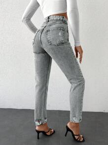 EURMUSE Ladies' Zipper Fly Front Denim Jeans - Light Grey - View 2