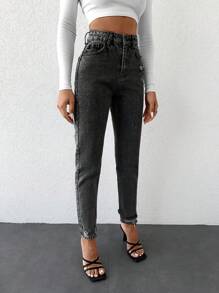 EURMUSE 女款前拉鍊牛仔褲，小碼女款 - 深灰色 - 查看 4