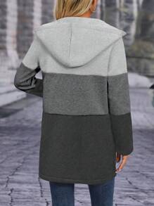 SHEIN LUNE 撞色拉鏈開襟連帽外套 - 灰色 - 查看 2