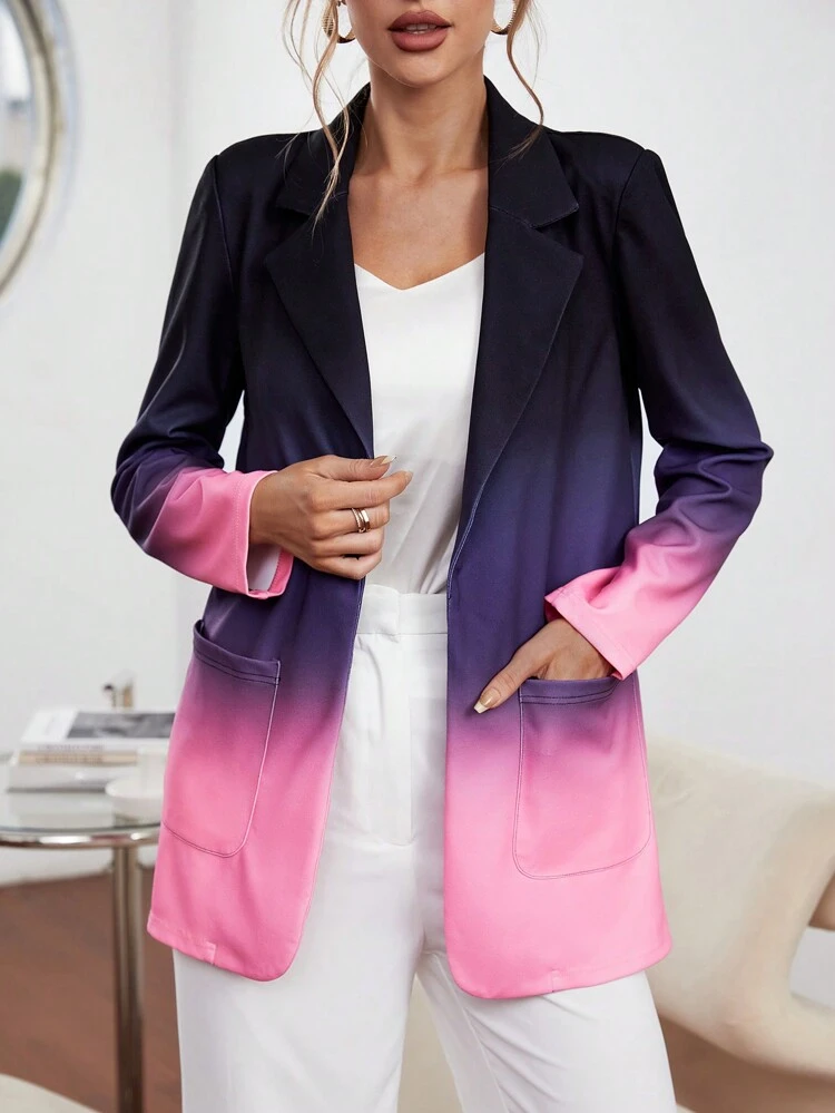 Ombre Dual Pocket Lapel Neck Blazer