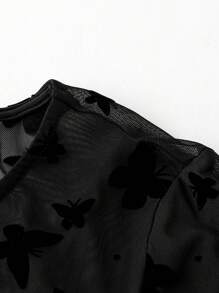 Calvaya Hơn In bướm Váy lưới che phủ - màu đen - Xem 3