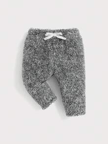 SHEIN Bộ áo liền quần và quần nhung in chữ cho bé trai sơ sinh - Nhiều màu - Xem 7