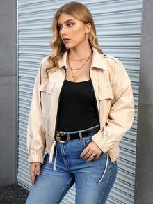 Calvaya Hơn Túi có nắp Cà vạt viền Áo khoác - Màu Khaki - Xem 5