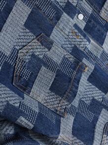 Manfinity 男士1入組幾何印花翻蓋口袋牛仔襯衫 - 藍色 - 查看 4