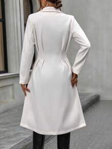 SHEIN Privé 西裝領褶皺腰雙排釦花呢外套 - 杏色 - 查看 2