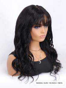 Wear Go Glueless Bouncy Loose Wave 4x4 Pre Cut Pre Plucked Glueless Lace Closure Human Hair Wig With Face Framing Soft Fringe Air Bangs 180% Density Non Slip Pure Stretch Breathable Cap - SNatural - View 2