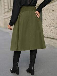 SHEIN Frenchy 大碼腰部拼接蕾絲半身裙 - 軍綠色 - 查看 2