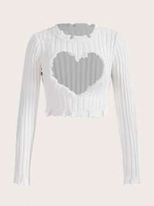 SHEIN ICON Hình trái tim Cắt ra Đau khổ Cắt tỉa Áo len Crop - trắng - Xem 1