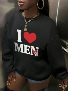 Slaydiva Women's Casual Heart Slogan Printed Round Neck Casual Pullover Sweatshirt - Black - View 6