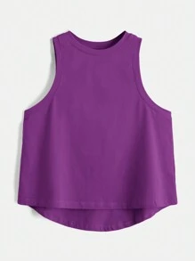Tseoso Solid High Low Hem Tank Top - Red Violet - View 2