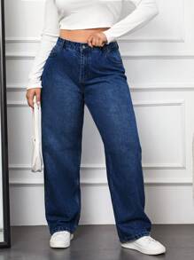 EURMUSE Plus Size Casual Straight Leg Jeans - Dark Wash - View 3