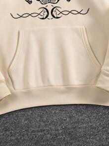 Nam In dơi Túi kangaroo Dây rút Lót nhiệt Hoodie - Màu be - Xem 4