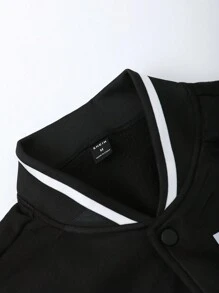 Manfinity Roghcode 男款兩色鬆身大學風夾克,熊和字母圖案設計 - 黑與白 - 查看 4