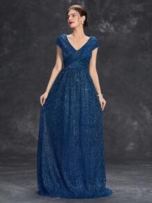 閃亮v字背禮服 - 水鴨藍 - 查看 3