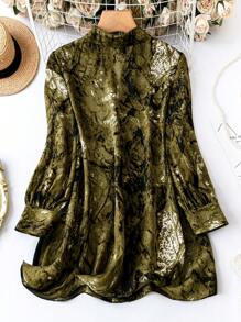 SHEIN Clasi Plus Allover Print Button Front Shirt - Green - View 2
