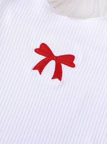 Đứa bé gái 2 Miếng Thêu Mô hình cung Viền Ruffle Áo thun - Nhiều màu - Xem 3