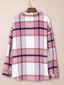 Áo khoác nữ dáng rộng tay dài kẻ caro có túi đơn cài khuy đơn giản thường ngày - Hồng - Xem 7