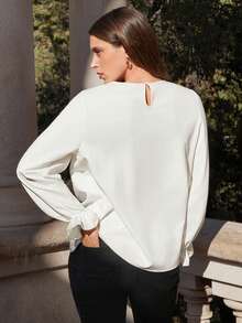 SHEIN Frenchy Của phụ nữ Thêu Vá lại Áo sơ mi - trắng - Xem 5