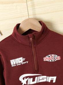 SHEIN Young Girl Letter Graphic Half Zip Sweatshirt - Burgundy - View 3