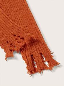 SHEIN ICON Cut Out Distressed Hem Raglan Sleeve Zipper Cardigan - Orange - View 4