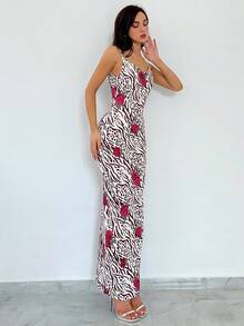 SHEIN Privé Floral Print Cami Bodycon Dress - Multicolor - View 3