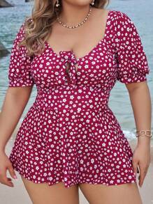 SHEIN Swim Curve 女士加大码碎花前结分体泳衣 - 彩色 - 查看 1