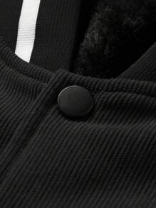 Manfinity Homme Men's Single Breasted Padded Baseball Collar Jacket Coat With Letter Printed Pattern - Black - View 5