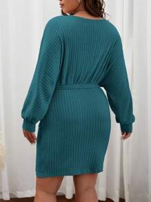 SHEIN Frenchy Plus Batwing Sleeve Belted Dress - Blue - View 2