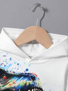 SHEIN Baby Boy Dinosaur Print Hoodie - White - View 4