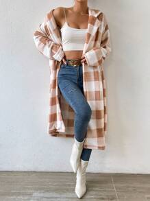 Chiquease 格紋落肩法蘭絨大衣 - 橘色 - 查看 1