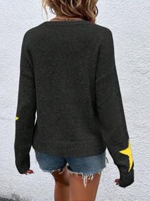 SHEIN LUNE Star Pattern Drop Shoulder Sweater - Multicolor - View 2