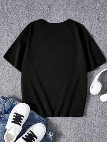 青少年男孩汽車和標語圖案T恤 - 黑色 - 查看 2