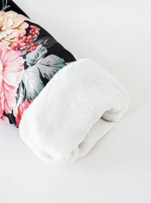 SHEIN Cô gái Tween In hoa Lót Teddy áo có mũ Áo khoác - màu đen - Xem 3